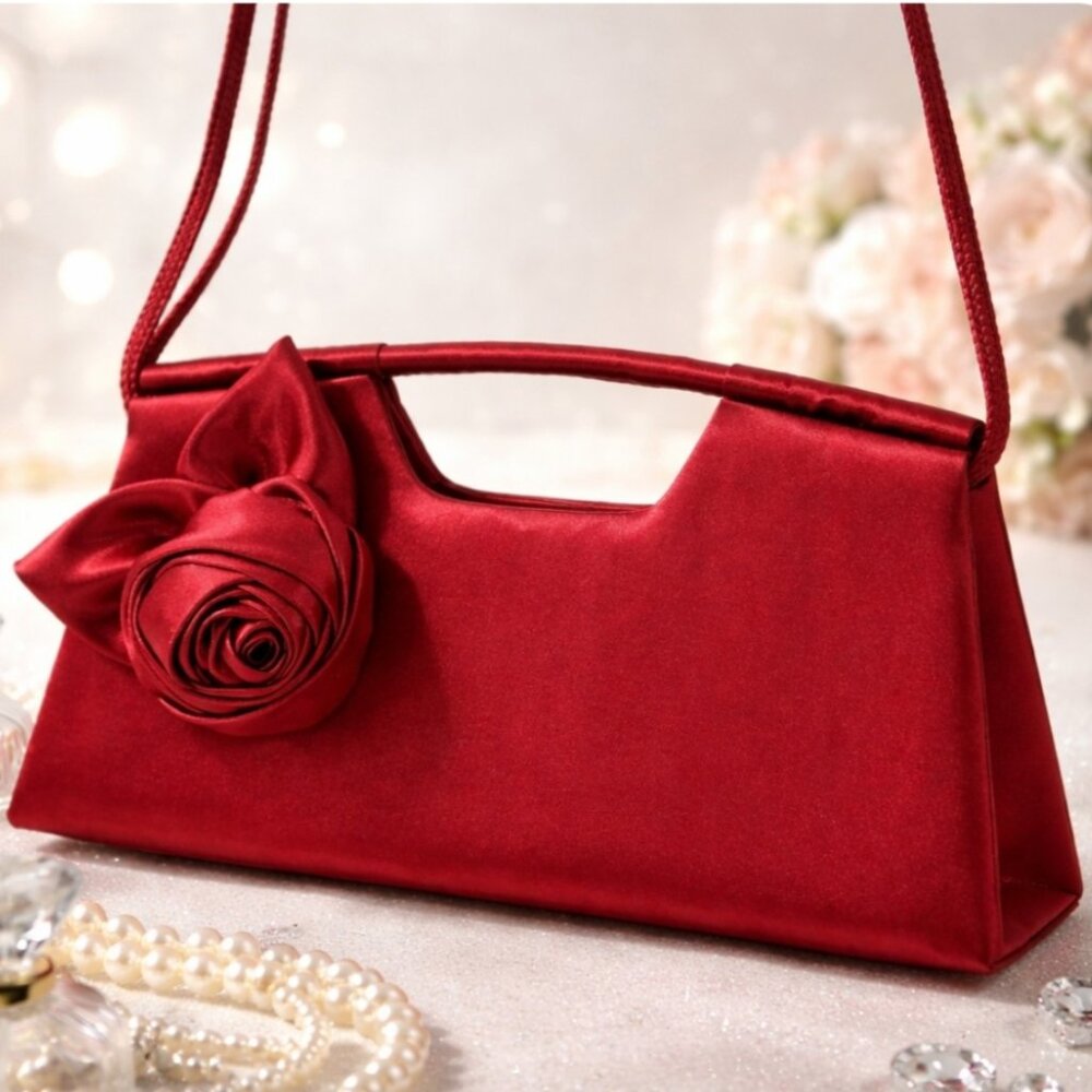 Rare satin coquette girl dark romance whimsigoth y2k rose evening clutch bag